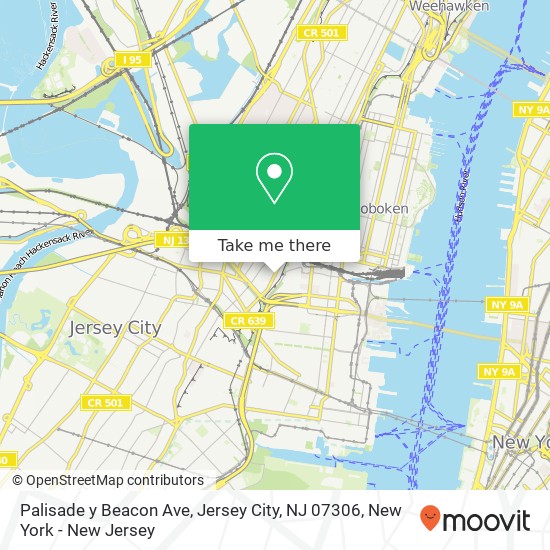 Mapa de Palisade y Beacon Ave, Jersey City, NJ 07306