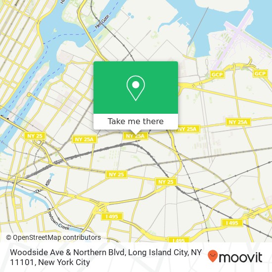 Mapa de Woodside Ave & Northern Blvd, Long Island City, NY 11101