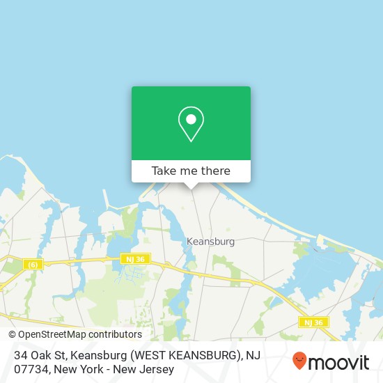 Mapa de 34 Oak St, Keansburg (WEST KEANSBURG), NJ 07734