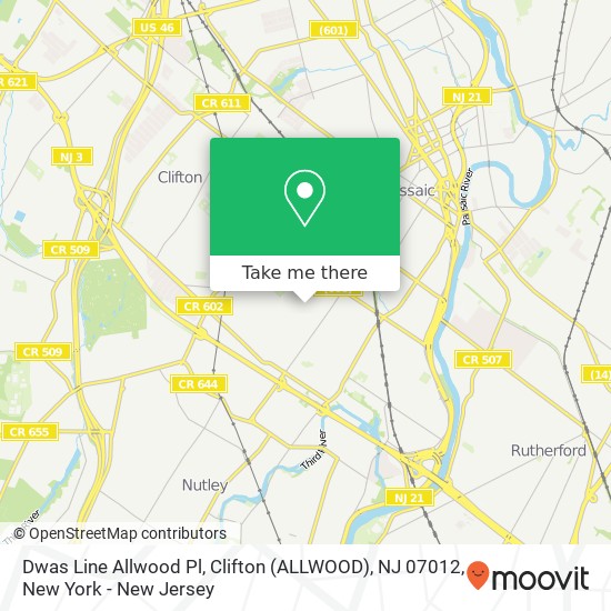 Mapa de Dwas Line Allwood Pl, Clifton (ALLWOOD), NJ 07012