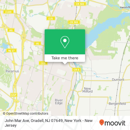 Mapa de John Mar Ave, Oradell, NJ 07649