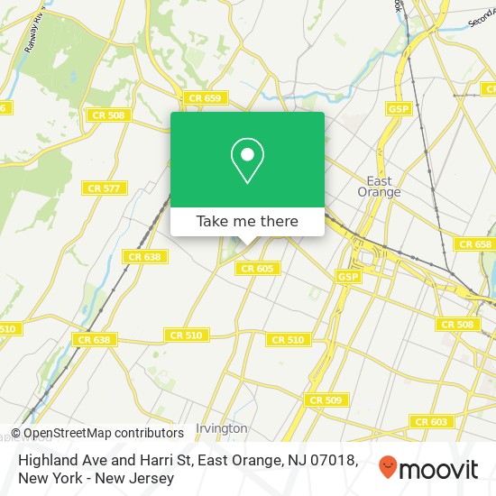Mapa de Highland Ave and Harri St, East Orange, NJ 07018
