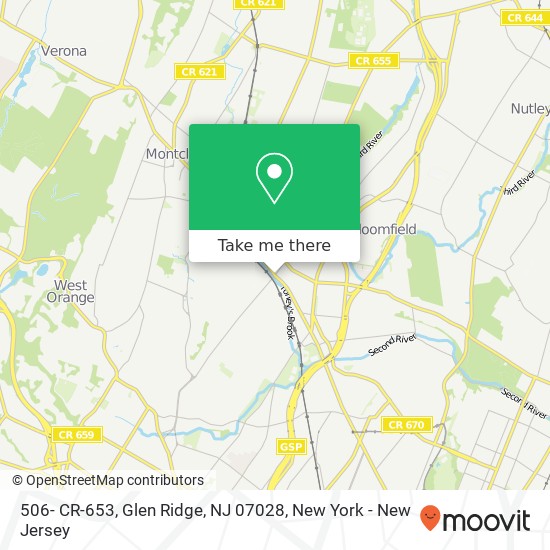 Mapa de 506- CR-653, Glen Ridge, NJ 07028