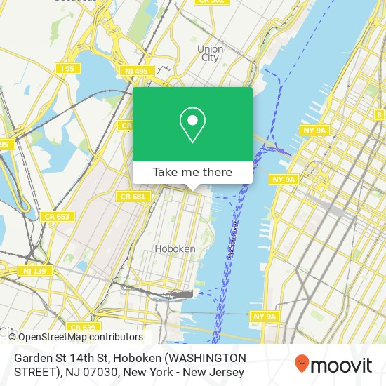 Mapa de Garden St 14th St, Hoboken (WASHINGTON STREET), NJ 07030