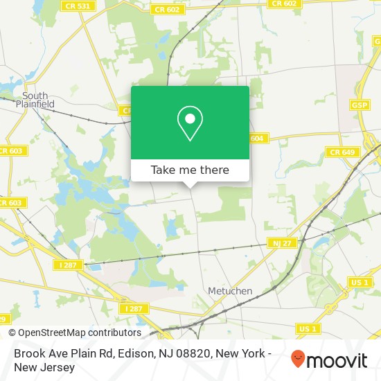 Mapa de Brook Ave Plain Rd, Edison, NJ 08820