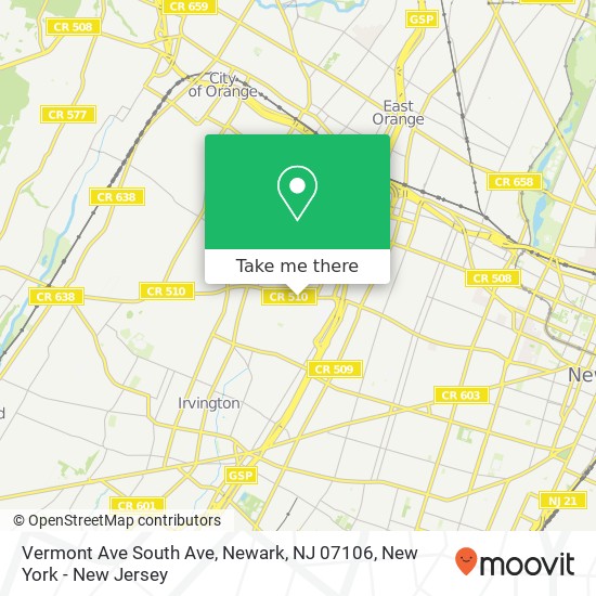 Mapa de Vermont Ave South Ave, Newark, NJ 07106