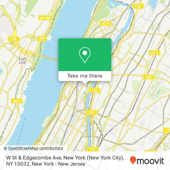 W St & Edgecombe Ave, New York (New York City), NY 10032 map