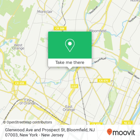 Mapa de Glenwood Ave and Prospect St, Bloomfield, NJ 07003