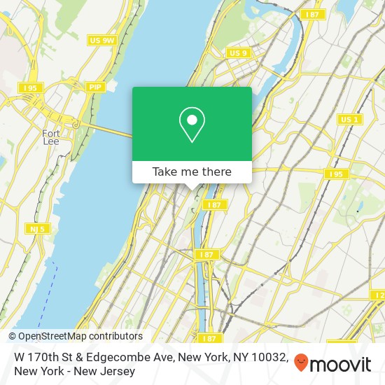 W 170th St & Edgecombe Ave, New York, NY 10032 map