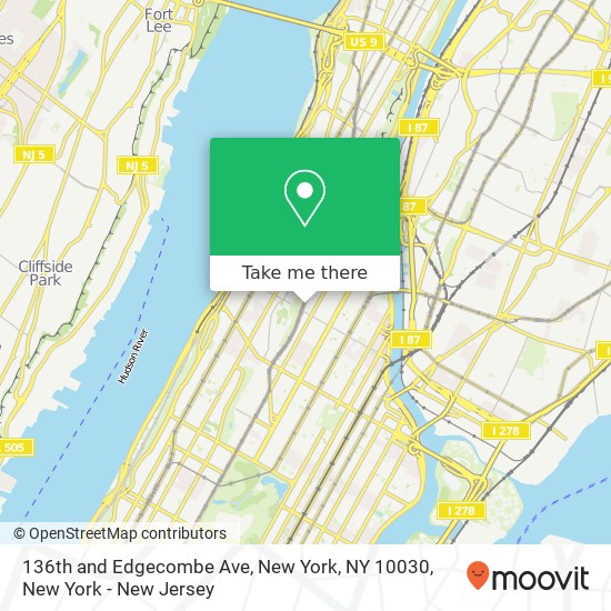136th and Edgecombe Ave, New York, NY 10030 map