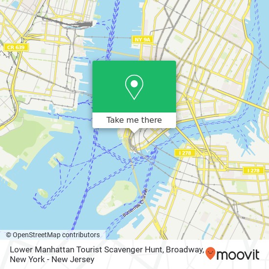 Lower Manhattan Tourist Scavenger Hunt, Broadway map