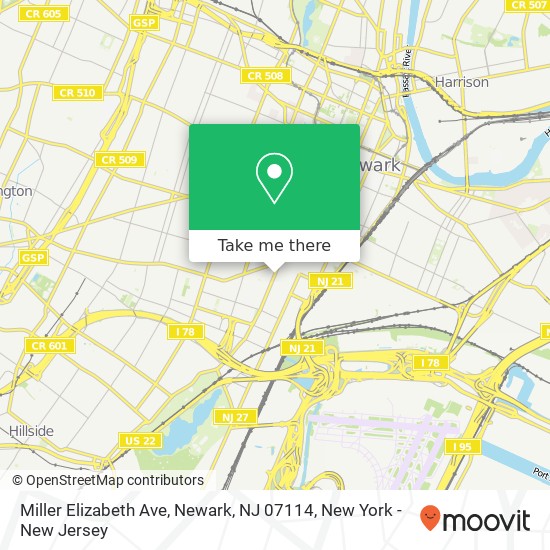 Mapa de Miller Elizabeth Ave, Newark, NJ 07114