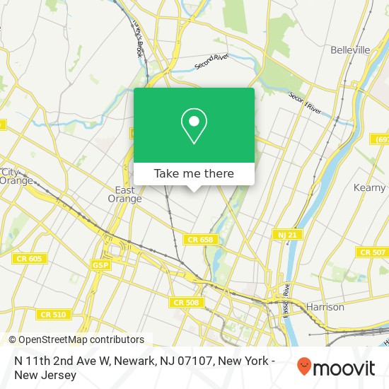 Mapa de N 11th 2nd Ave W, Newark, NJ 07107