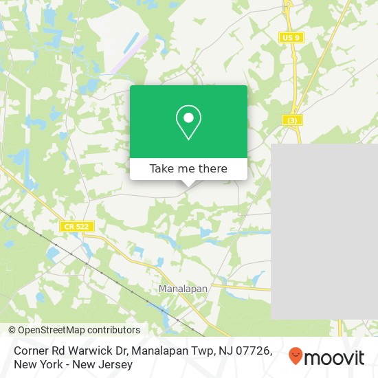 Corner Rd Warwick Dr, Manalapan Twp, NJ 07726 map