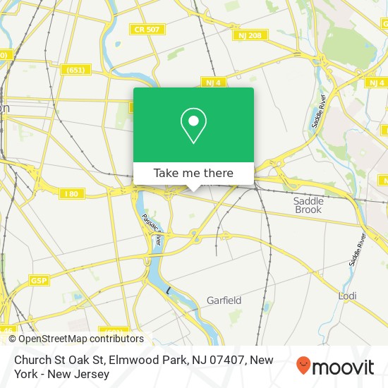 Mapa de Church St Oak St, Elmwood Park, NJ 07407
