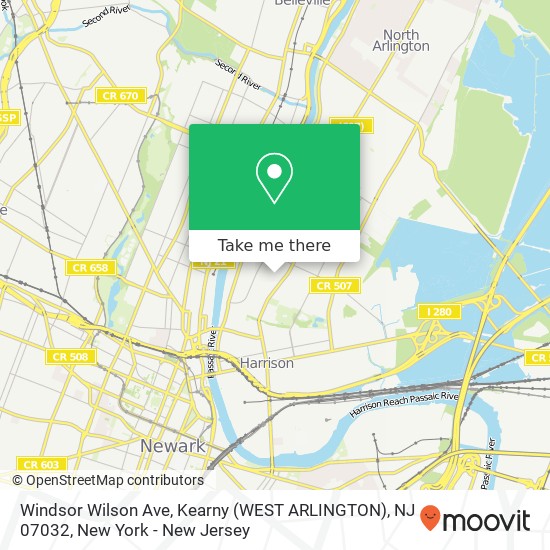 Mapa de Windsor Wilson Ave, Kearny (WEST ARLINGTON), NJ 07032