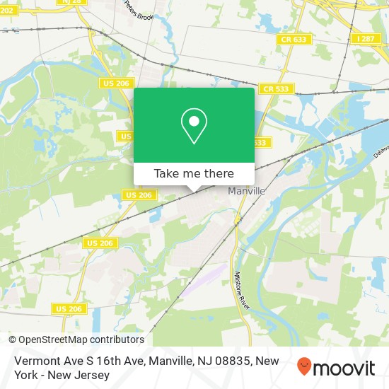 Mapa de Vermont Ave S 16th Ave, Manville, NJ 08835