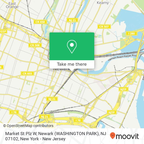 Mapa de Market St Plz W, Newark (WASHINGTON PARK), NJ 07102