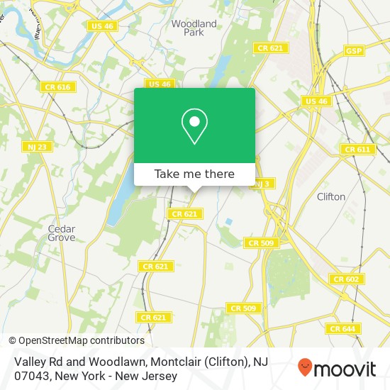 Valley Rd and Woodlawn, Montclair (Clifton), NJ 07043 map