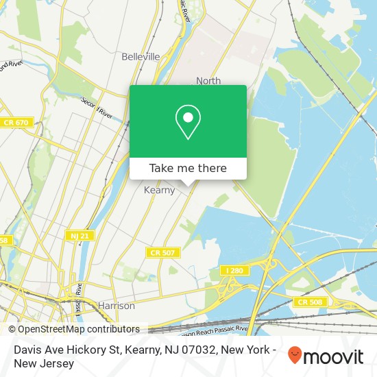 Mapa de Davis Ave Hickory St, Kearny, NJ 07032