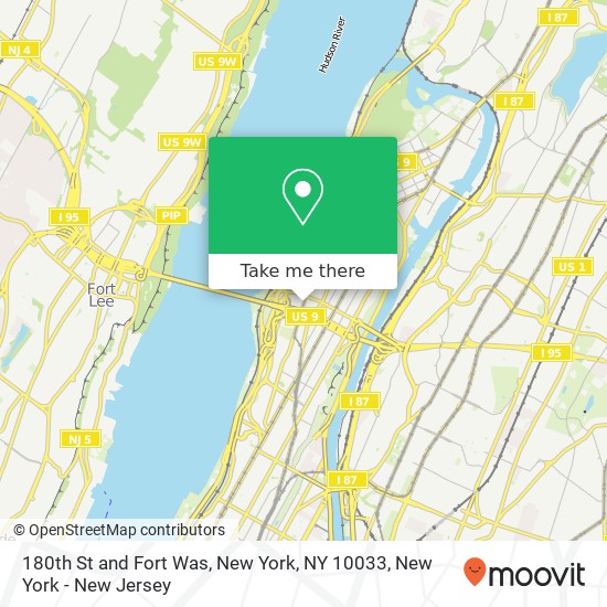 180th St and Fort Was, New York, NY 10033 map