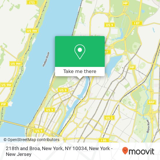 218th and Broa, New York, NY 10034 map