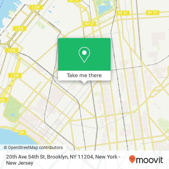 Mapa de 20th Ave 54th St, Brooklyn, NY 11204