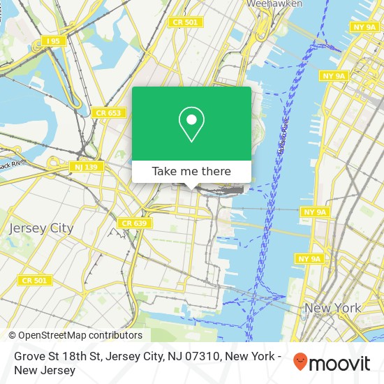 Mapa de Grove St 18th St, Jersey City, NJ 07310