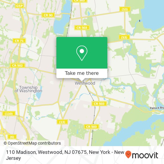 Mapa de 110 Madison, Westwood, NJ 07675
