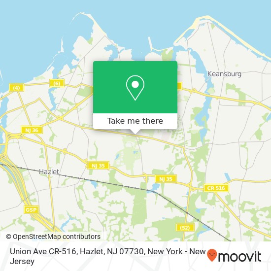 Mapa de Union Ave CR-516, Hazlet, NJ 07730