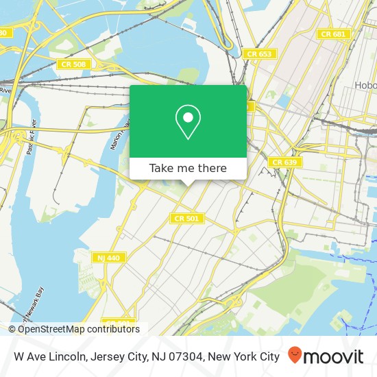 Mapa de W Ave Lincoln, Jersey City, NJ 07304
