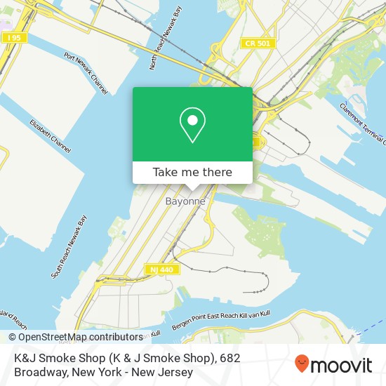 Mapa de K&J Smoke Shop (K & J Smoke Shop), 682 Broadway