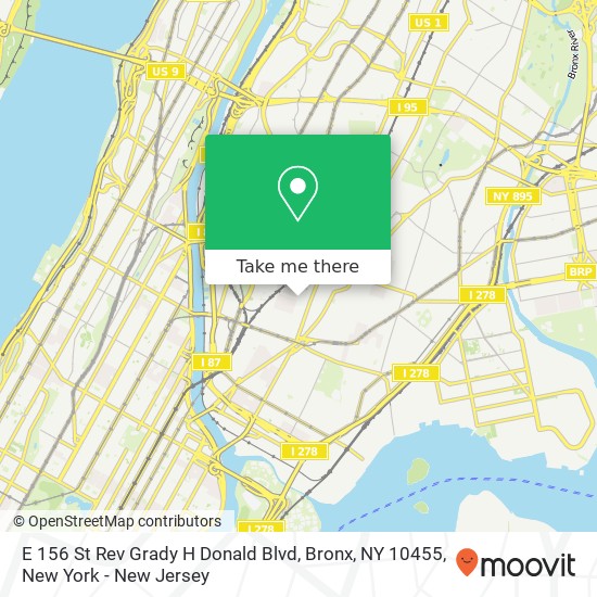 Mapa de E 156 St Rev Grady H Donald Blvd, Bronx, NY 10455