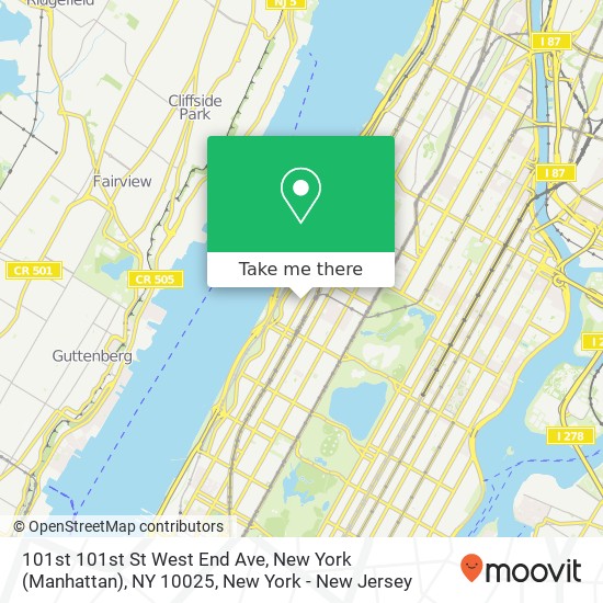 Mapa de 101st 101st St West End Ave, New York (Manhattan), NY 10025
