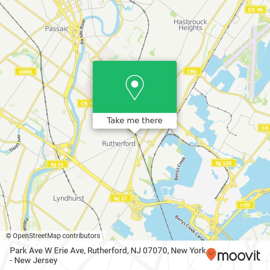 Mapa de Park Ave W Erie Ave, Rutherford, NJ 07070
