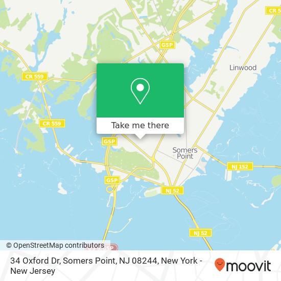 Mapa de 34 Oxford Dr, Somers Point, NJ 08244