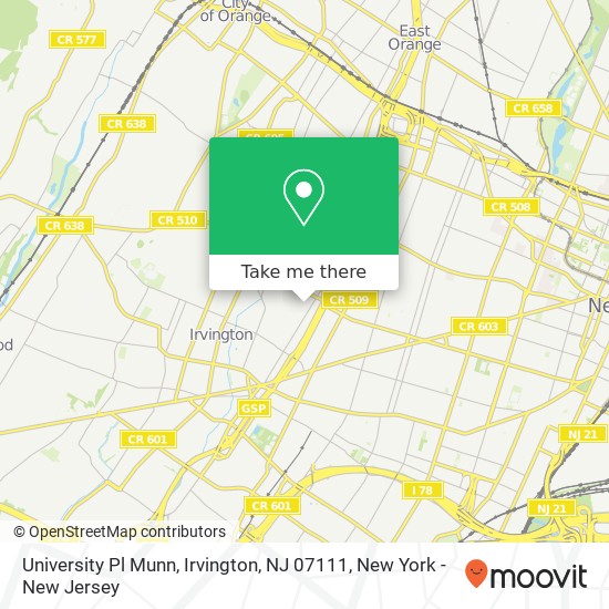 Mapa de University Pl Munn, Irvington, NJ 07111