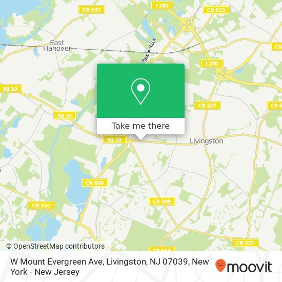 Mapa de W Mount Evergreen Ave, Livingston, NJ 07039