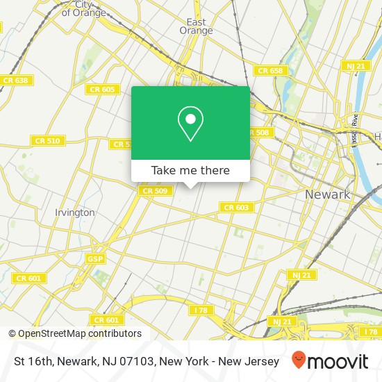 Mapa de St 16th, Newark, NJ 07103