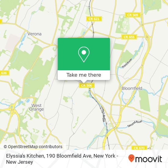 Mapa de Elyssia's Kitchen, 190 Bloomfield Ave