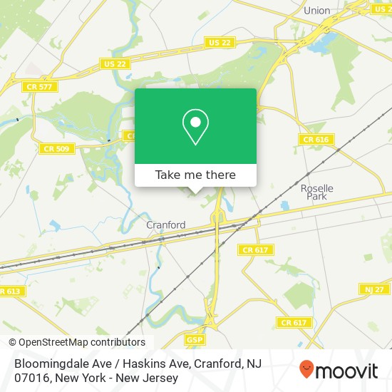 Mapa de Bloomingdale Ave / Haskins Ave, Cranford, NJ 07016