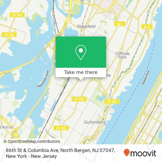 Mapa de 86th St & Columbia Ave, North Bergen, NJ 07047