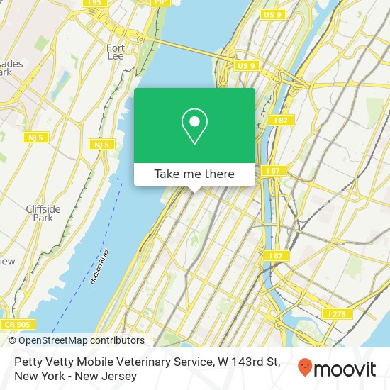 Mapa de Petty Vetty Mobile Veterinary Service, W 143rd St