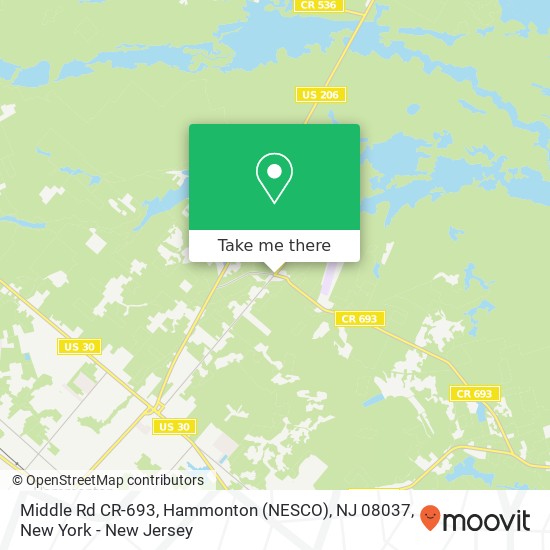 Mapa de Middle Rd CR-693, Hammonton (NESCO), NJ 08037