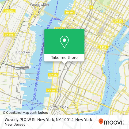 Waverly Pl & W St, New York, NY 10014 map