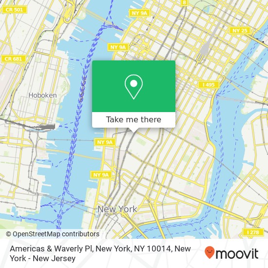 Mapa de Americas & Waverly Pl, New York, NY 10014