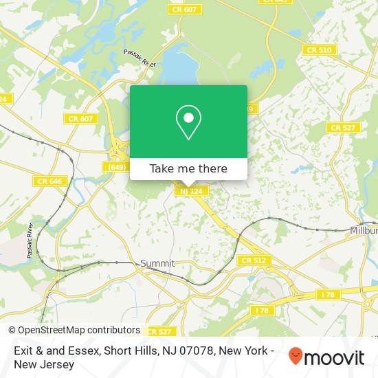 Mapa de Exit & and Essex, Short Hills, NJ 07078