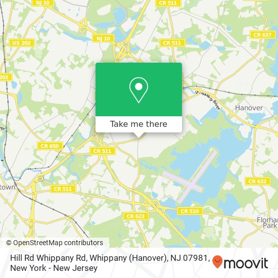 Mapa de Hill Rd Whippany Rd, Whippany (Hanover), NJ 07981