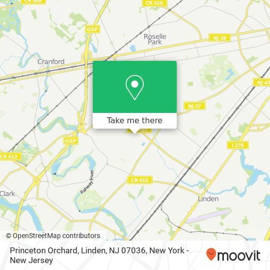 Mapa de Princeton Orchard, Linden, NJ 07036