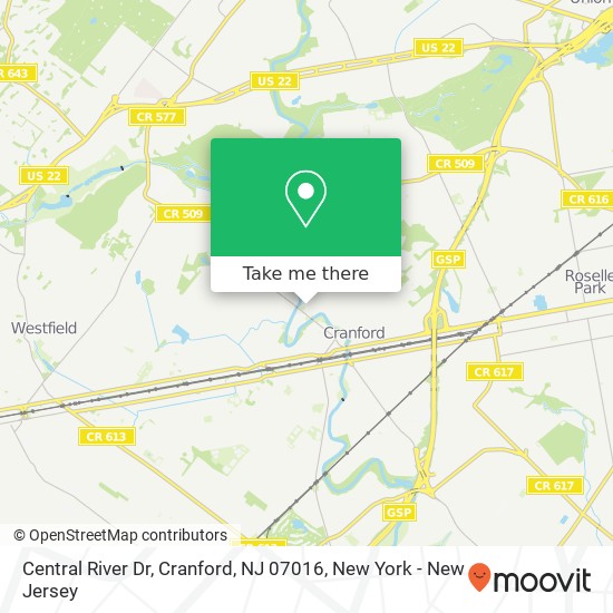 Mapa de Central River Dr, Cranford, NJ 07016